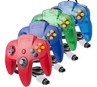 4 Pack Classic N64 Controller, miadore Wired N64 Controllers with Upgraded Joystick (Non PC USB Version)(Red/Blue/Clear Green/Clear Blue)