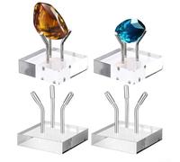 4 Pack Clear Acrylic Display Stands Featuring 3 Peg Supports With Protective Covers, For Displaying Small For Collectibles, Gems(4x4x1CM)
