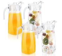 4 Pack Clear Acrylic Water Jugs with Lid and Spout, 1.3L Plastic Fridge Pitcher Jug with Handle, Drinks Carafe for Juice, Iced Tea, Cocktails, BBQ, Picnic, Party