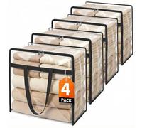 4 Pack Clear Clothes Storage Bags, 40L Plastic Blanket Storage Bag with Zipper, Foldable Closet Organizer, Moving bags for Comforter, Blanket, Bedding, Duvet, Toys
