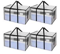 4-Pack Clear Clothes Storage Bags: 92L Heavy Duty PP Woven Waterproof Moving Bags with Zip & Lids Reinforced Handles & Tag Pocket for Clothes Duvet Blanket Bedding Toy Storage & House Moving