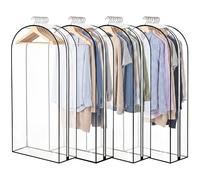 4 Pack Clear Garment Bags, 50 Inch Clothes Covers with 10 Inch Gusset
