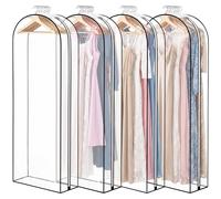4 Pack Clear Garment Bags, 60 Inch Clothes Covers with 10 Inch Gusset