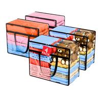 4 Pack Clear Plastic Storage Bags | 40L Foldable Clothing Storage Boxes with Zip & Handles | Plastic Moving Bags & Containers| Stackable Closet Wardrobe Organizer for Bedding, Duvets, Toys & Comforter