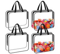 4 Pack Clear PVC Toy Storage Bags with Handles Moving Totes Waterproof Zippered Pouch Organizer Bag for Toys Puzzle Balls Game Pieces Stationery (Zipper)