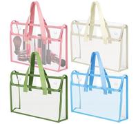 4 Pack Clear PVC Toy Storage Bags with Handles Moving Totes Waterproof Zippered Pouch Organizer Bag for Toys Puzzle Balls Game Pieces Stationery (Snap-on)
