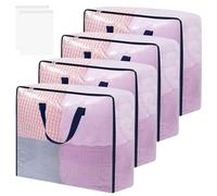 4 Pack Clear Storage Bags with Zip, 105L Foldable Moving Bags Clothes Storage Bags Moving Totes Packing Bags, Underbed Storage Organiser for Clothes Quilt Blanket Duvet Bedding Toys Pillow Storage