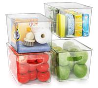 4 Pack Clear Storage Bins with Lids Stackable, Large Plastic Storage Bins with Handle for Pantry Organization and Storage, Perfect Containers for Fridge Organizer, Freezer, Kitchen, Cabinets, Bathroom