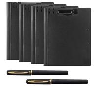 4 Pack Clipboard Folder A4 Double Clips, Waterproof Foldover Clipboard with Cover File Document Organiser with Pen Holder, Leather A4 Folder with Storage for School Office Supply - Black