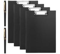 4 Pack Clipboard Folder A4, Foldover Clipboard with Cover File Document Organiser Plastic Document Folder with Pen Holder Lightweight Personal Organiser with Pen for School Office Industry - Black