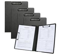 4 Pack Clipboard Folder A4 with Double Clips, Foldover Clip Board with Cover, Plastic File Document Organiser for Nurses Business Office School(Black)