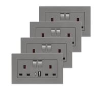 4 Pack CNBINGO Double Switched Power Socket with Dual USB Charging Ports (Type A and C), Grey 13 Amp Electric Wall Socket