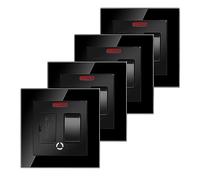 4 Pack CNBINGO Glass Switched Fused Connection Unit with Red Power Indicator, Rocker Spur Switch with Ceramic Tube Cartridge Fuse (BS1362, 6.3x25 mm), Black Glass Wall Plate