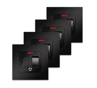 4 Pack CNBINGO Switched Fused Connection Unit with Red Power Indicator, Rocker Spur Switch with Ceramic Tube Cartridge Fuse (BS1362, 6.3x25 mm), Black Screwless PC Wall Plate