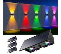 4 Pack Color Changing Solar Powered Fence Lights Outdoor for Christmas Decorations, Wreath, LED Waterproof Yard Up and Down Lamp Ambient Lighting for Wall, Patio, Porch, Gate, Garden, Backyard, RGB