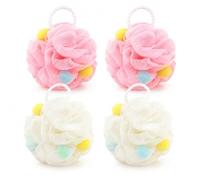4 Pack Colorful Bath Loofah Sponges, Soft Mesh Body Scrubber for Gentle Exfoliation, Shower Accessories, 2 Pink 2 White for Women Men Kids