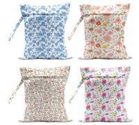 4 Pack Colorful Flowers Wet Bag Waterproof Washable Reusable Wet Dry Bag for Swimsuit Clothes Cloth Diaper Travel Beach Pool Yoga Gym Toiletries Gift for Women Bestie Coworker Birthday Christmas