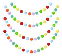4 Pack Colorful Pom Pom Garland, 2m Long 30 Balls Felt Ball Garland for Wall Bulletin Board Playroom Christmas Party Birthday Decoration, Dark Rainbow