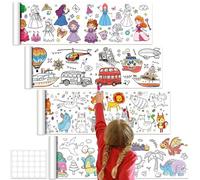 4 Pack Colouring Drawing Paper Roll for Kids, 3m x 30cm Children's Drawing Roll with Double-Sided, Coloring Paper Roll DIY Painting Color Filling Paper for Toddler Drawing