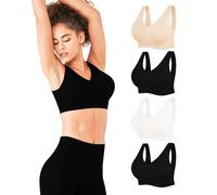 4-Pack Comfy Sports Bra Seamless Yoga Bra for Women with Removable Pads Top Bra with Wide Strap S-XXXL (3388-Combo1, S-M)