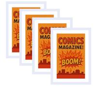 4 Pack Comic Book Frame Fits Current up to 6 3/4 x 10 1/4 Comic Book with Mat, Or 8x12 Photos Without Mat, Comic Book Display Frame with Shatter Resistant Plexiglass for Wall and Tabletop, White