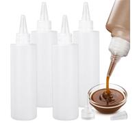4 Pack Condiment Squeeze Bottles,Plastic Bottles With Squeeze Top For Sauces,Sauce Dispenser For Bbq Ketchup, Mustard, Syrup, Sauces, Dressing, Oil (400ML)
