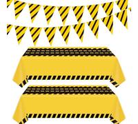 4 Pack Construction Tablecloth Banner Birthday Party Supplies Decorations 2 Table Cloths 81 IN x 56 IN & 2 Banners Birthday Party Decor Dump Truck Themed Decoration Construction Banner