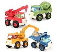4 Pack Construction Truck Toy Vehicles, Sandbox Play Set with Excavator, Dump & Cement Mixer Trucks for Toddlers 2-5, Birthday for Boys Girls