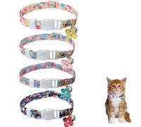 4 Pack Cotton Breakaway Cat Collars with Bell, Safety Adjustable Cat Collars Set,Ideal for Girl Cats Boy Cats (Cute Floral)