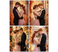 4 Pack Couple Diamond Painting Kits for Adults, Diamond Art for Kids Princess,DIY Full Drill Cross Stitch Embroidery Arts and Crafts for Adults,Gem Art Picture Kits for Home Wall Decor 8x12inch Z-763T