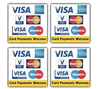 4-Pack - Credit Card Accepted Vinyl Sticker Set - Visa, American Express, Vpay, MasterCard, Electron, Maestro - Water & Weatherproof, Durable, 100mm x 100mm
