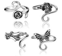 4 Pack Crochet Rings for Finger, Adjustable Crochet Tension Ring, Metal Yarn Guide Rings for Faster Knitting, Finger Knitting Aid - Hand Knitting Accessories for Crafters/Mothers/Grandmas Gifts