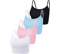 4 Pack Cropped Tank Tops for Women, Spaghetti Strap Crop Top Basic Sports Crop Cami Half Camisoles for Teen Girls (Black, Blue, Pink, White,M)