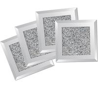 4 Pack Crushed Diamond Crystal and Mirror Coasters Set of 4 Glittering Silver Coasters for Home Kitchen Bar & Restuarant Decor