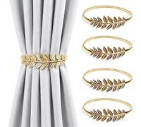 4 Pack Curtain Tie Backs,Gold Leaf Curtain Tiebacks,Adjustable Metal Tie Backs for Curtains,Elastic Alloy Curtain Straps,Durable Metal Curtain Buckle Clips for Living Room,Bedroom and Hotel