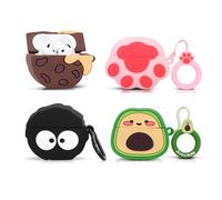 (4 Pack) Cute Case for AirPods 4 Earbuds (2024), XMBYGY Silicone Cartoon Charging Case Shockproof Protective Headphones Cover with Carabiner for Man Woman Teen (CATpk+AVO+BKelf+BearCK)