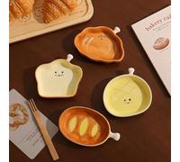 4-Pack Cute Ceramic Bread-Shaped Dipping Bowls - Artisan French Bakery Style Mini Appetizer Dishes with Smiley Faces, Dishwasher Safe Serving Bowls for Dips, Sauces, Sushi Condiments & Party Snacks