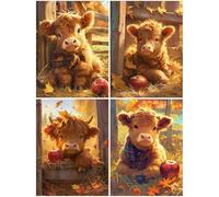 4 Pack Cute Diamond Art for Kids 8 x 12 Inch, 2025 New 5D Diamond Painting Kits for Adults, Hobbies for Adults Women Crafts Kit, DIY Full Drill Dimond Paintings for Girls Gift and Decor Cow S805-Y