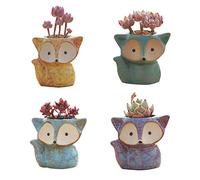 4 Pack Cute Fox Shape Ceramic Succulent Plant Pots Cactus Plant Pot Flower Pot with A Hole for Home & Office Decor