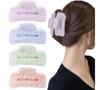 4 PACK Cute Square Furry Claw Clips for Thick Elegant Fluffy Plush Faux Fur Large Hair Clip Catch Accesories for Women and Girls