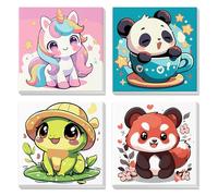 4 Pack Cute Unicorn, Panda, Frog Paint by Numbers for Kids Beginner with Frame, Kawaii Animals, Painting by Numbers Kit for Adults on Canvas, Acrylic Pigment Arts and Crafts for Home Decor, 8x8 Inch