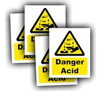4 Pack - Danger Acid Hazard Stickers - Waterproof Vinyl Labels - 110mm x 90mm