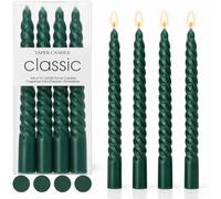 4 Pack Dark Green Spiral Taper Candles, 20cm Unscented Dinner Candlesticks