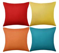 4 Pack Decorative Outdoor Waterproof Throw Pillow Covers, Square Patio Balcony Garden Waterproof Cushion Case, PU Coating Pillow Shell for Couch, Bed, Patio, Sofa, Tent,18 x 18 Inch (Multi Color)