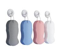 4-Pack Deep Exfoliating PVA Sponges - No Soap Needed Body Scrubber for Adults & Kids, Reusable Mud Remover Sponge with Hanging Loop & 4 Bonus Wall Hooks - 4 Colours (4pcs)