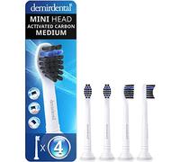 4 Pack demirdental Brush Heads Compatible for Philips Sonicare Toothbrush Heads with Activated Charcoal, Compact, Medium Replacement Heads, White, HX4084m