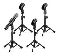 4 Pack Desk Mic Stand, Portable Foldable Tripod Microphone Stand with Mic Clip Holder, Adjustable Tabletop Stand for Blue Yeti, Snowball, Shure SM58, Dynamic & Condenser Microphones