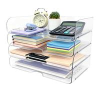 4 Pack Desk Organiser File Holder, Paper Letter Tray Organiser, Stackable Letter Tray for Desk, Transparent Document Organisers Trays for Magazines, Notes, A4 File Paper, Letters, Books