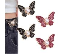 4-Pack Detachable Butterfly Clips, Adjustable Waists Buckle Sets, Waist Cinching Button, No Tools Decorative Buckles, No-Sew Instant Waist Buckles for Loose Jeans Jackets Coats Shirts (F)