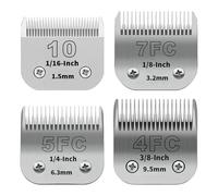4-Pack Detachable Dog Grooming Clipper Blades with Blade Case Holder - Silver Stainless Steel - Compatible with Andis, Oster A5, Wahl KM10, Moser, Heiniger - 1/16" to 3/8" Cut Length (10+7FC+5FC+4FC)
